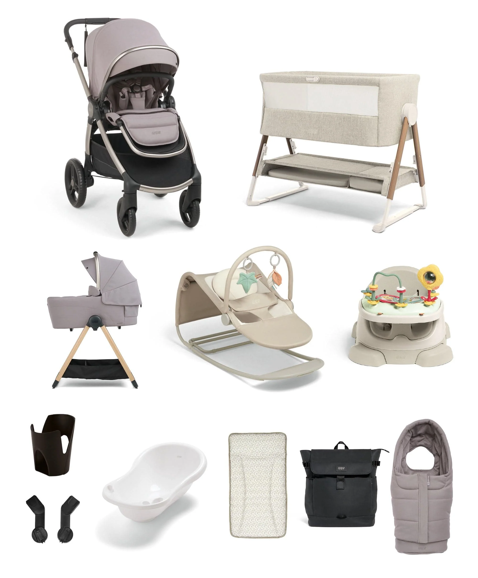 Ocarro 2 Pushchair Ultimate Newborn Bundle (12 Pieces) – Moonstone Grey