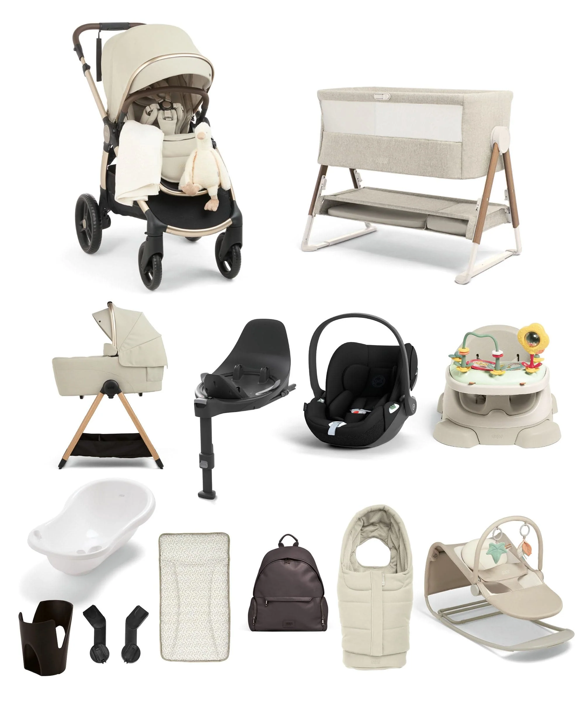Ocarro 2 Pushchair Ultimate Newborn Bundle With Cybex Cloud T i-Size Rotating Baby Car Seat & Base (16 Pieces) – Shell
