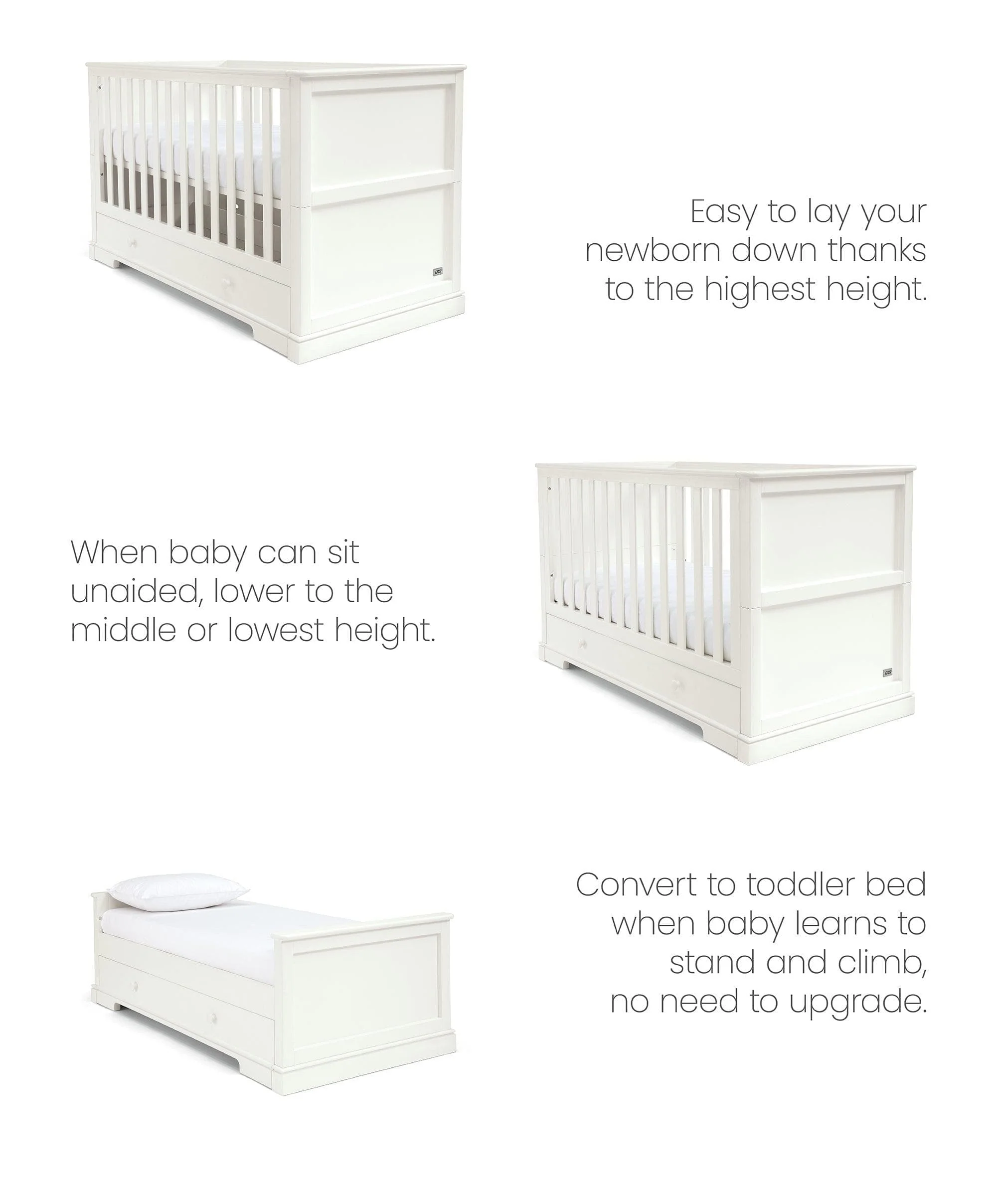 Oxford Nursery Bundle with Lua Bedside Crib (6 Piece) – White - Image 9
