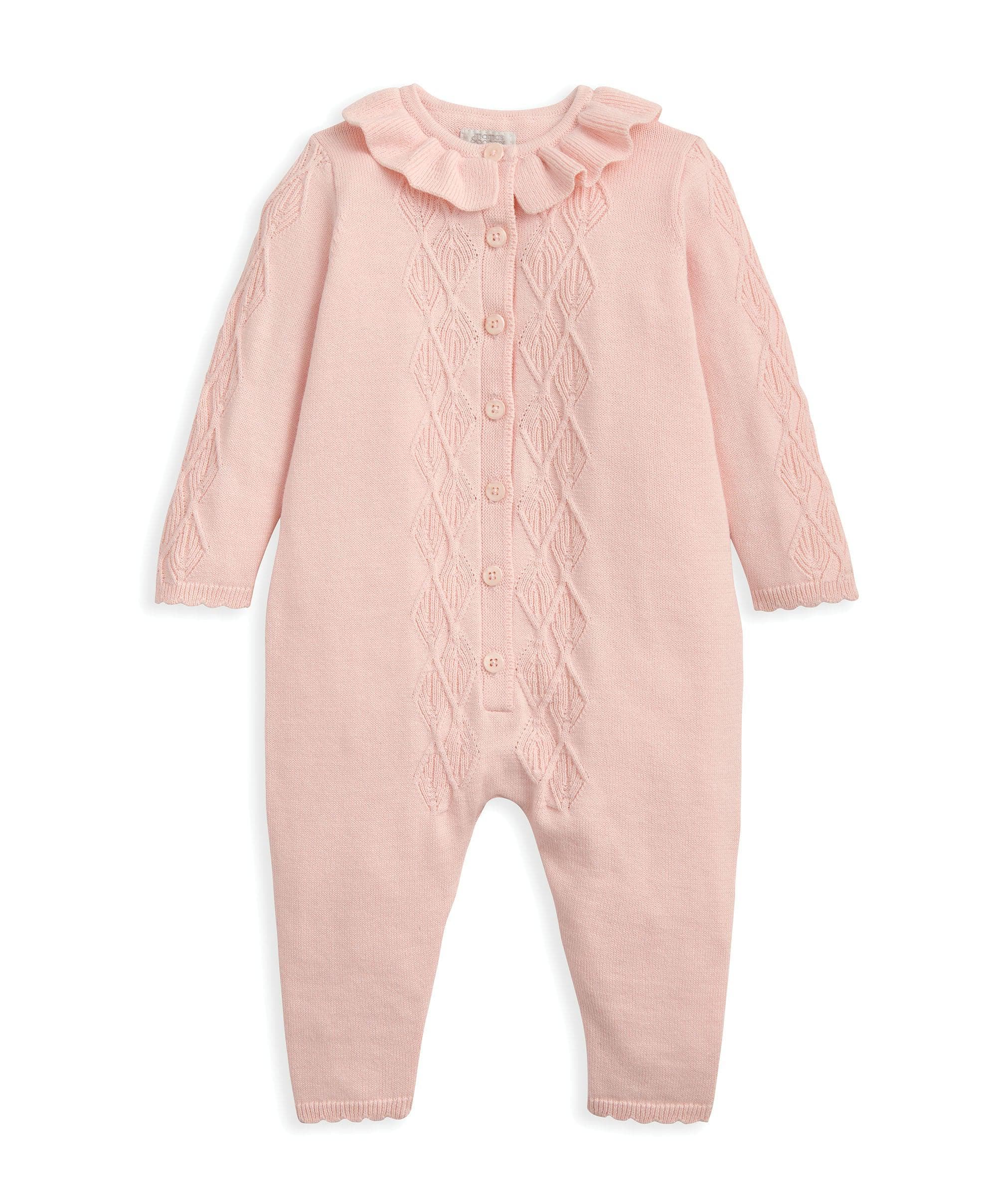 Diamond Stitch Knitted Romper with Frill Collar - Pink - Image 3