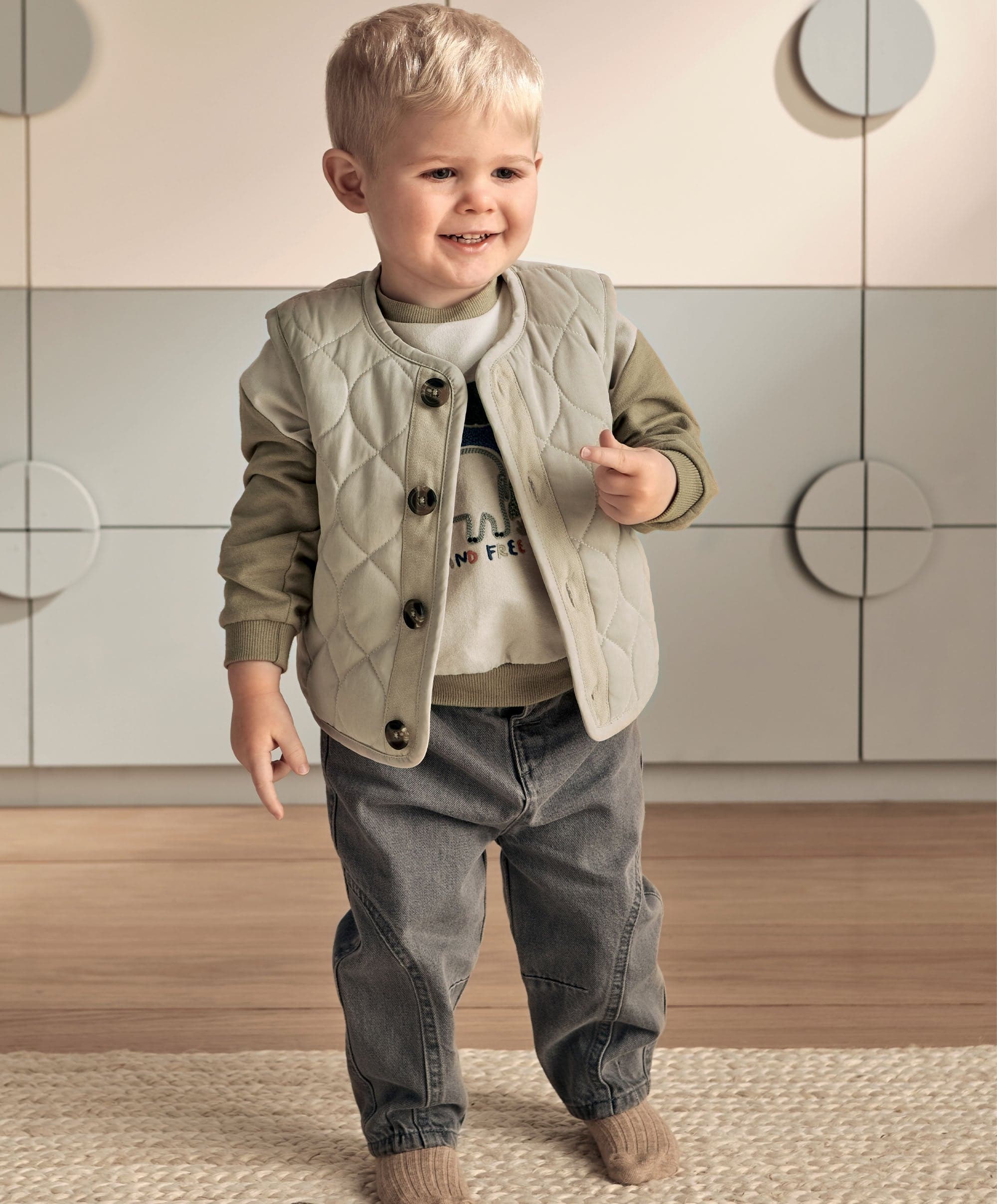 Quilted Gilet - Beige - Image 2