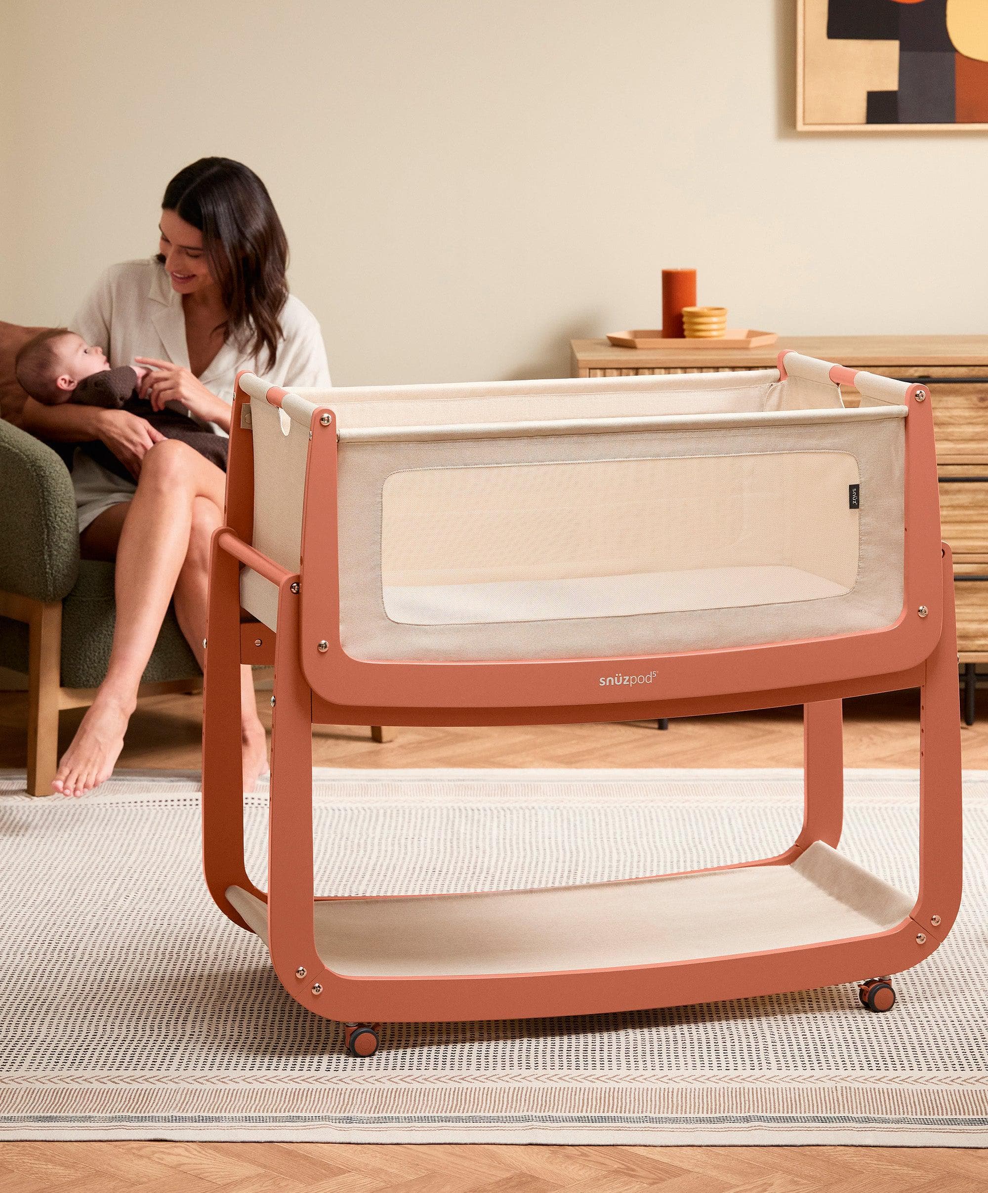 SnuzPod 5 Bedside Crib - Terracotta - Image 5