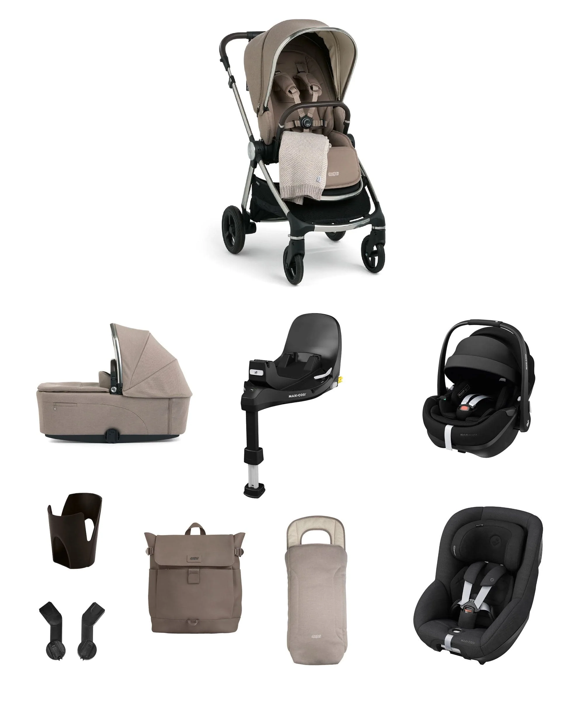 Vardo Pushchair Baby to Toddler Travel Bundle with Maxi-Cosi Pebble 360 Pro2 & Pearl 360 Pro (10 Pieces) - Heritage