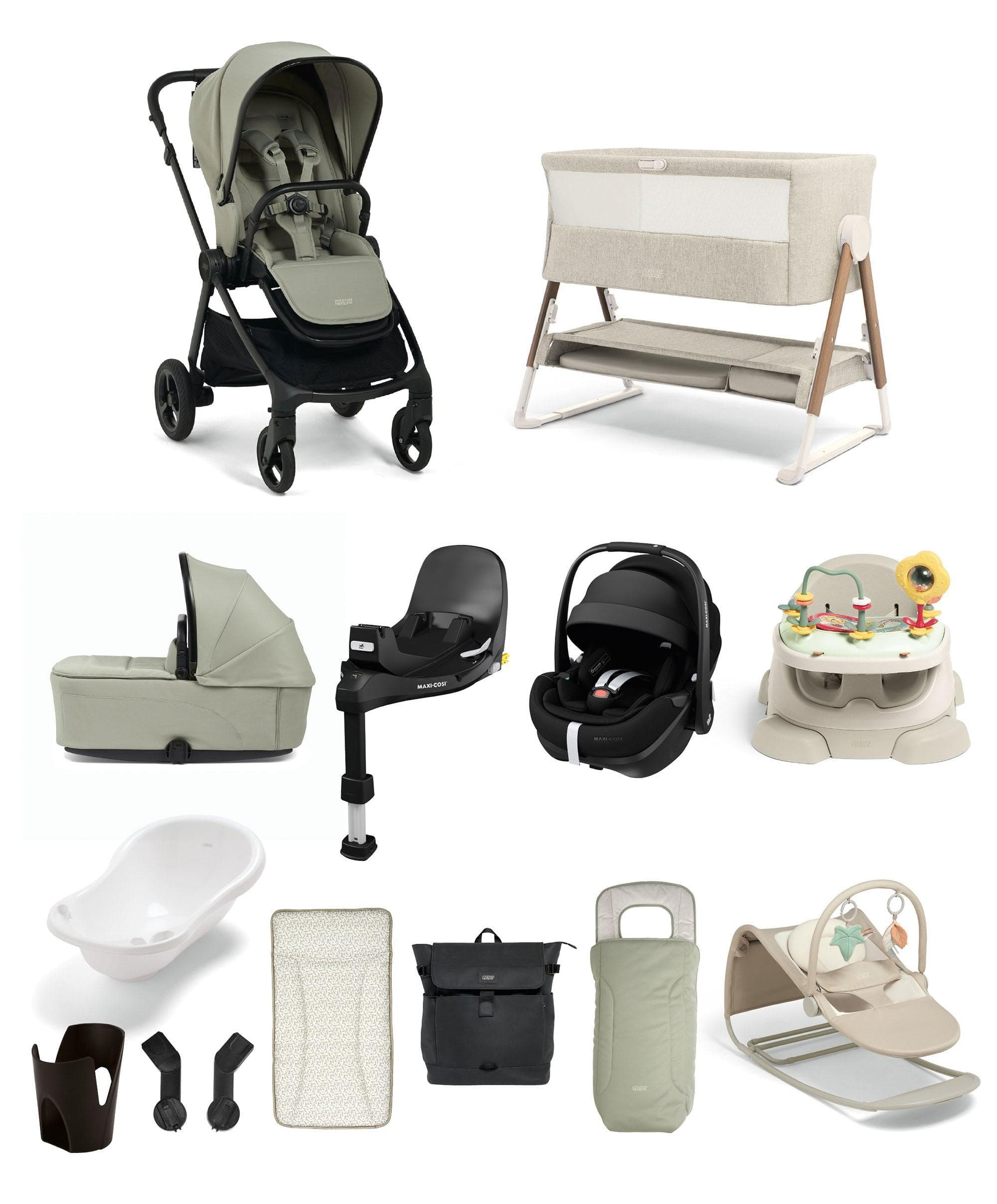 Vardo Pushchair Ultimate Newborn Bundle with Maxi-Cosi Pebble 360 Pro2 (13 Pieces) - Sage