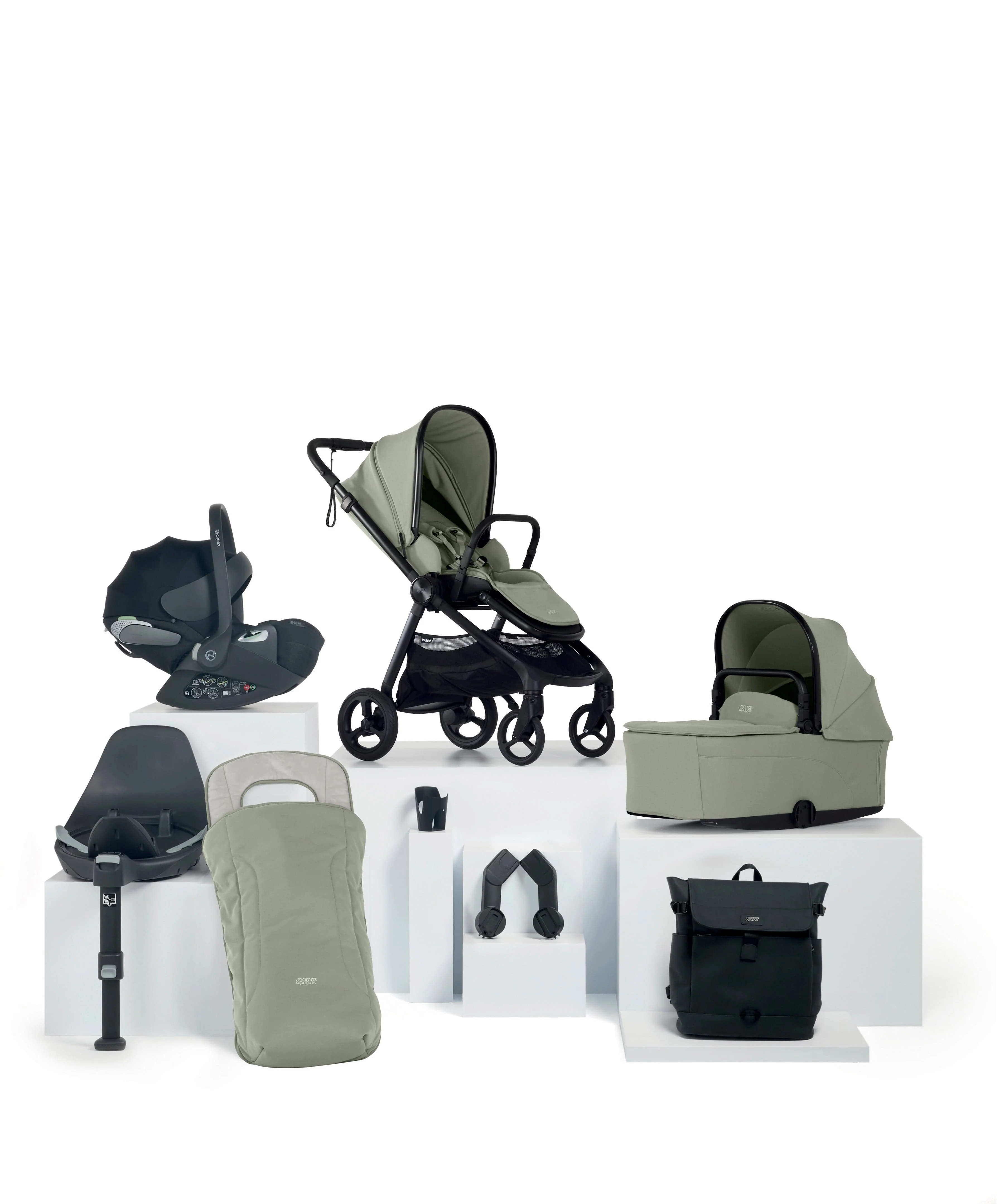 Vardo Pushchair Bundle with Cybex Cloud T Car Seat (8 Pieces) - Sage
