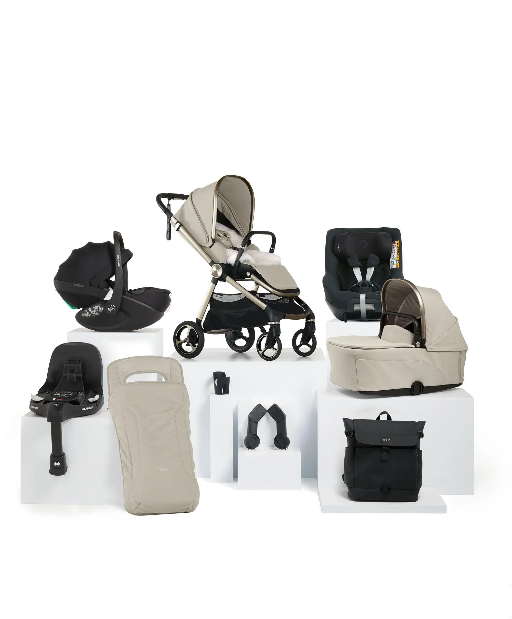 Vardo Pushchair Baby to Toddler Travel Bundle with Maxi-Cosi Pebble 360 Pro2 & Pearl 360 Pro (10 Pieces) - Shell
