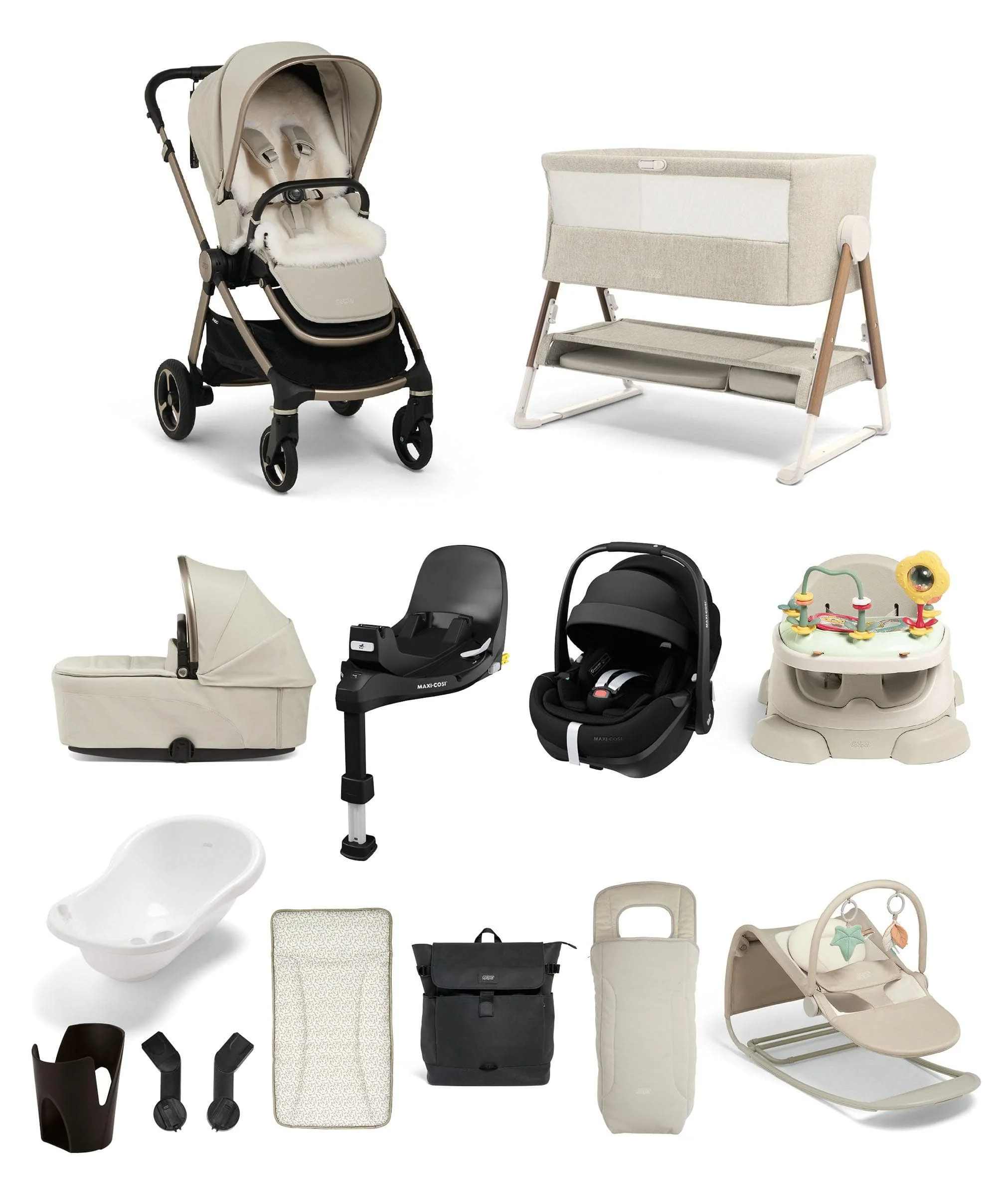 Vardo Pushchair Ultimate Newborn Bundle with Maxi-Cosi Pebble 360 Pro2 (14 Pieces) - Shell