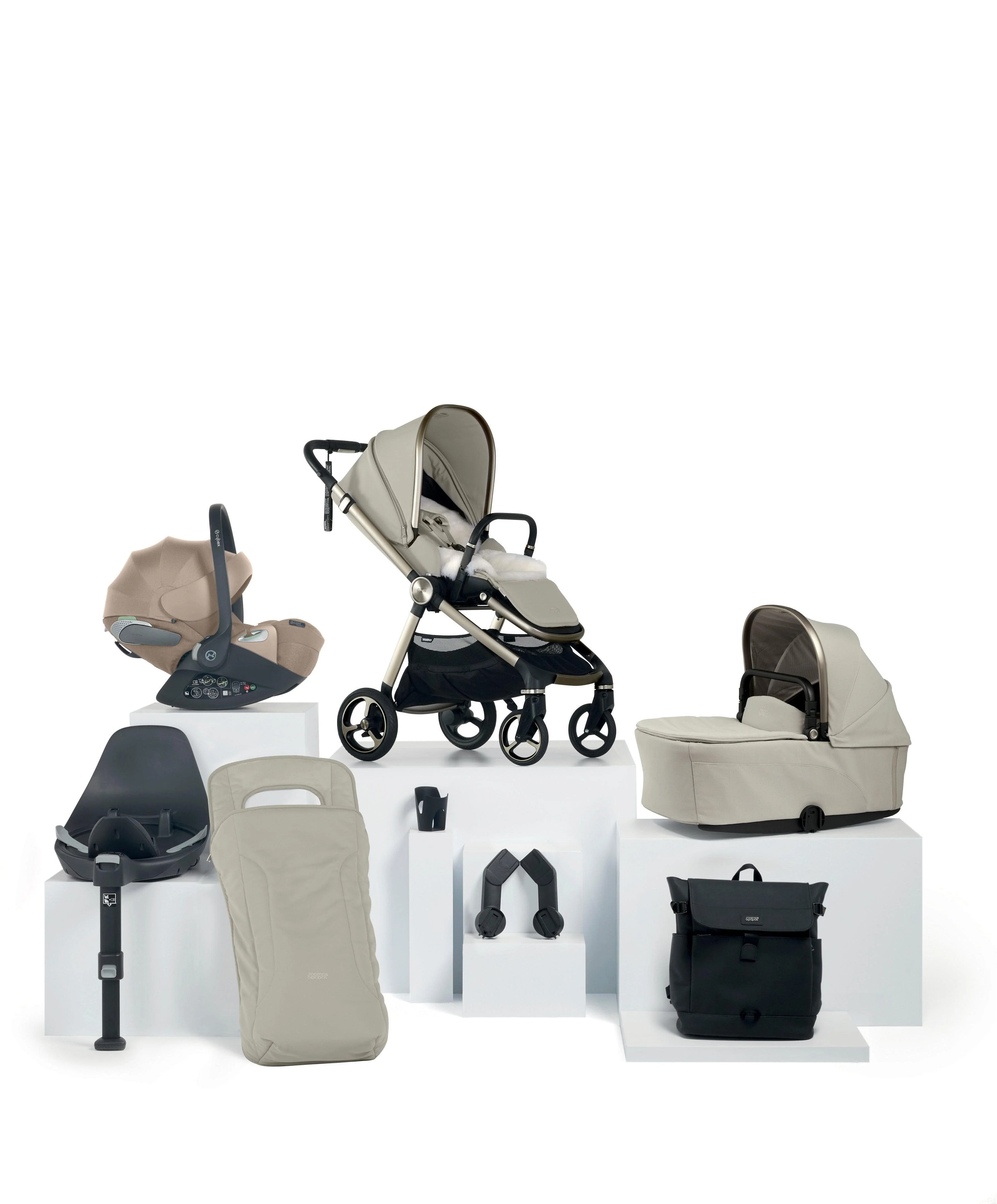 Vardo Pushchair Bundle with Cybex Cloud T Car Seat (9 Pieces) - Shell/Cosy Beige