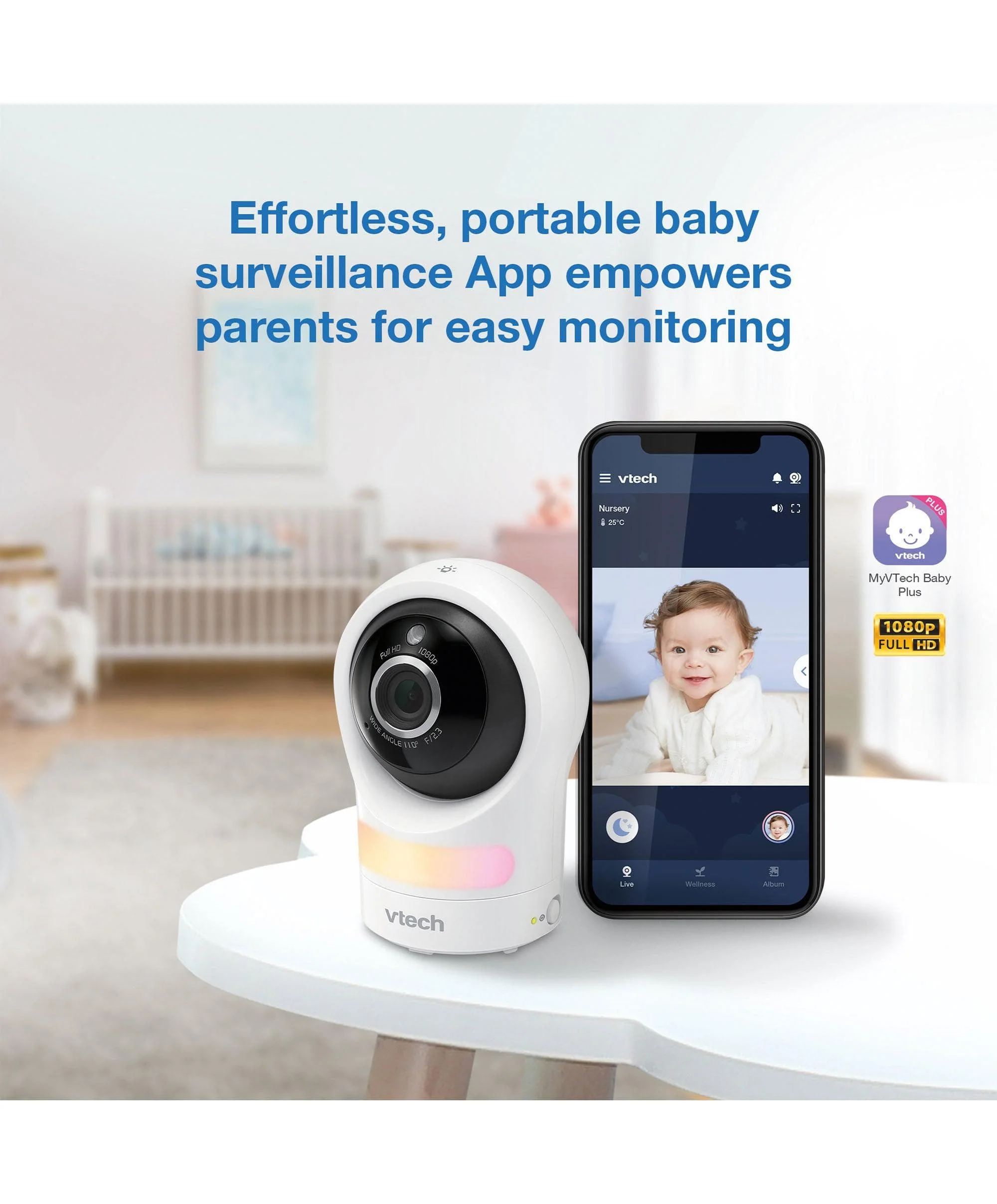 VTech RM9761 Wi-Fi 1080p Smart Baby Cam – White - Image 2