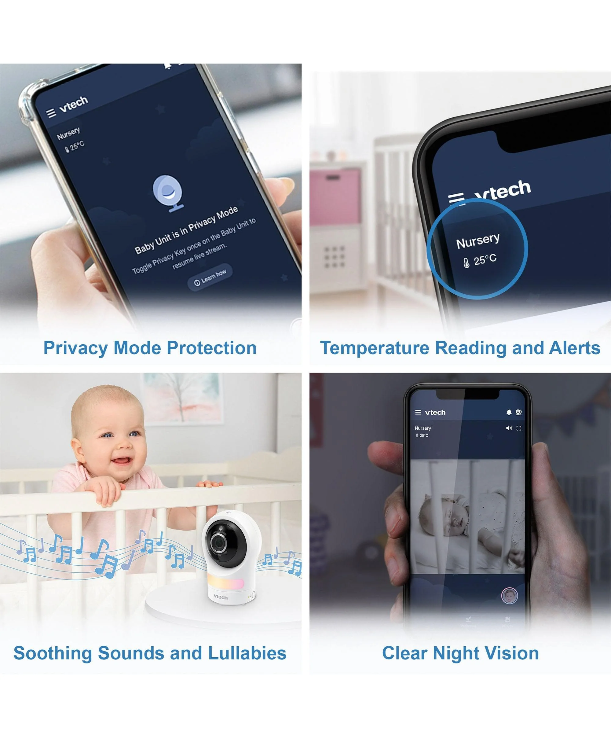 VTech RM9761 Wi-Fi 1080p Smart Baby Cam – White - Image 3