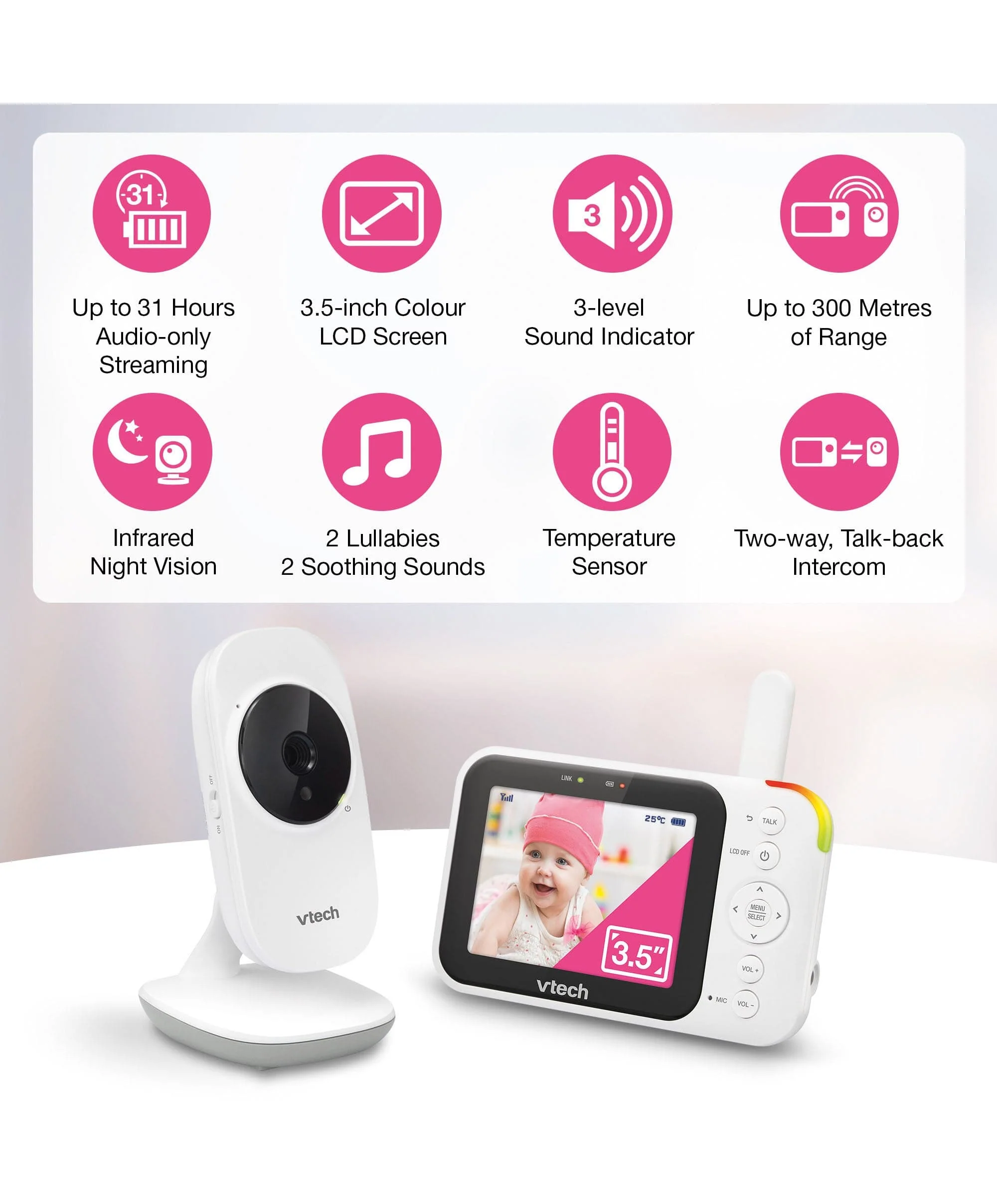 VTech VM4252 3.5" Video Monitor - White - Image 2