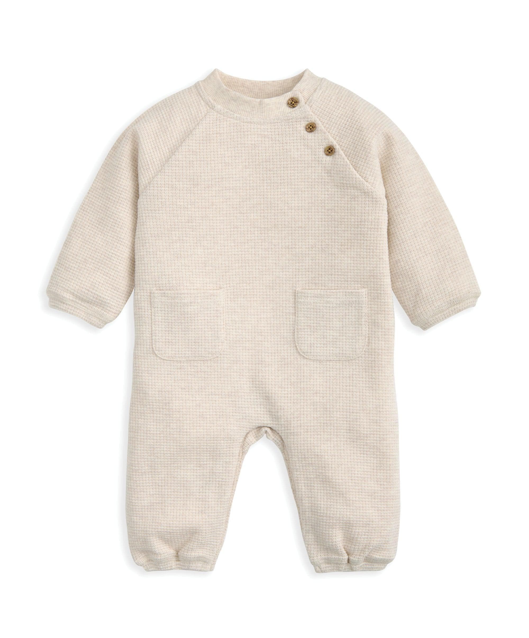 Waffle Textured Romper with Curved Pockets - Brown - Image 2