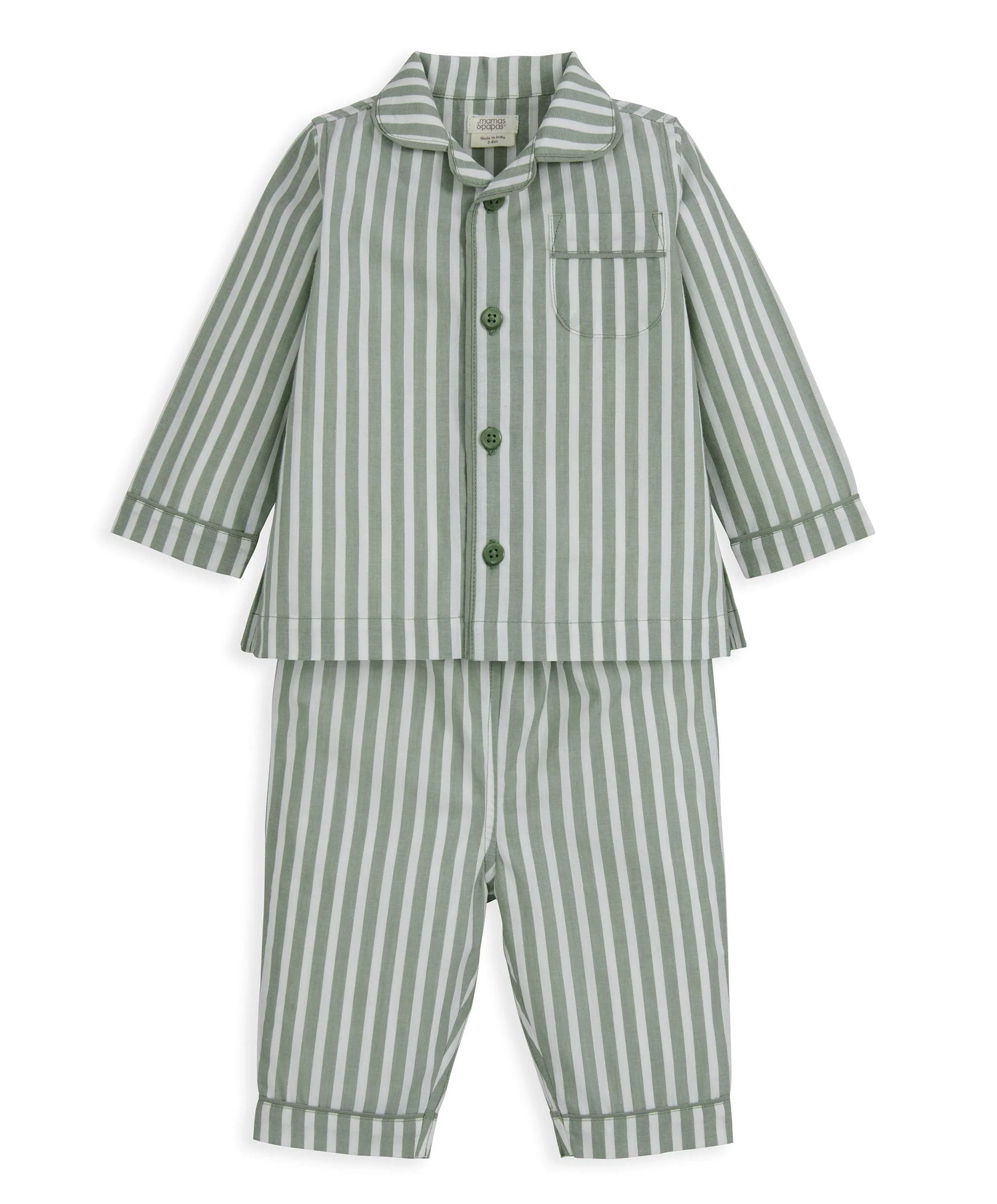Woven Green Stripe Pyjamas - Image 2